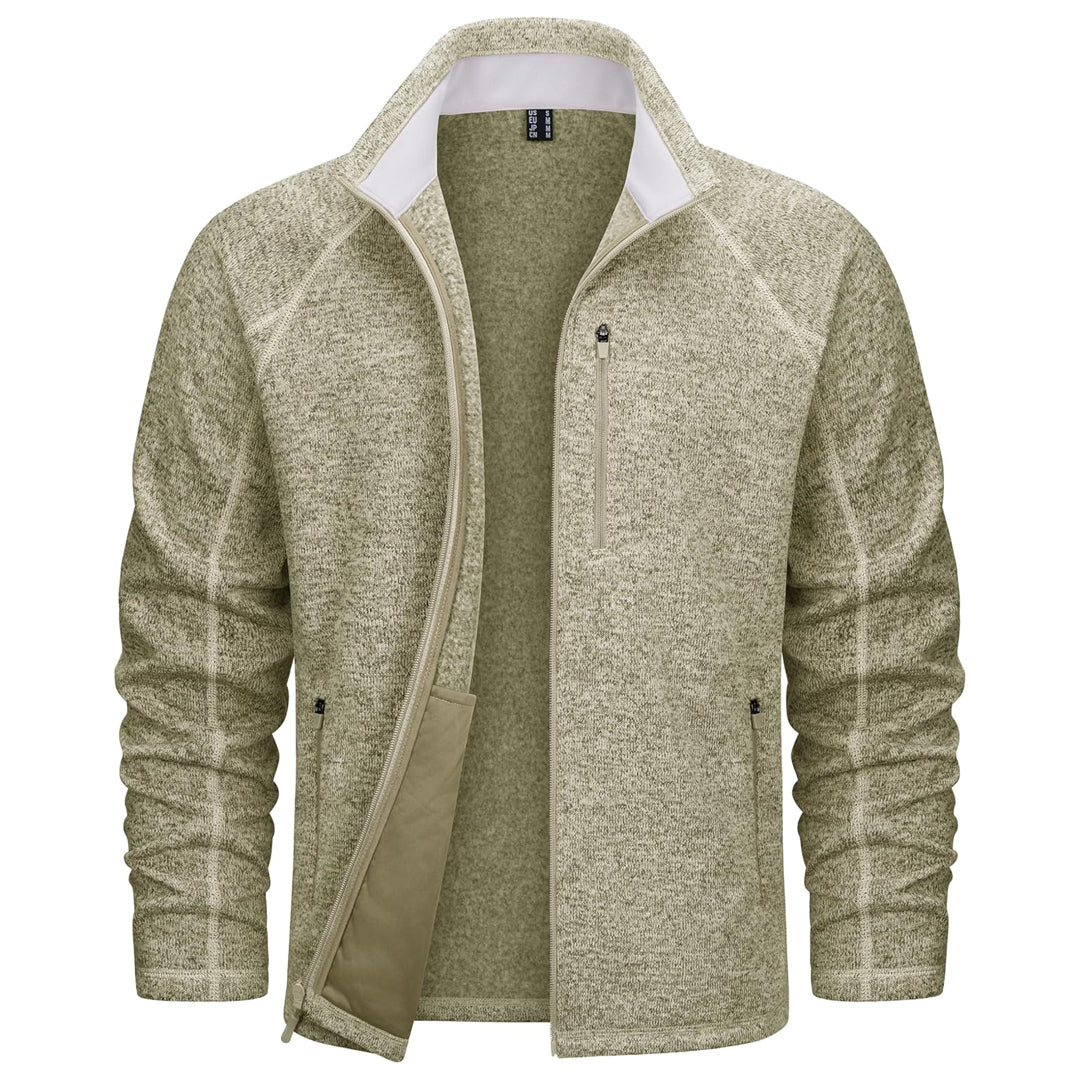 Men's lightweight full-zip fleece jacket casual outdoor wear stand collar with secure zip pockets