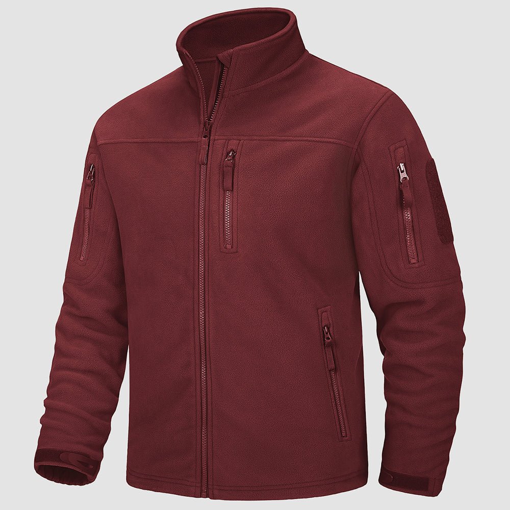 Men's dark tactical fleece jacket windproof stand collar military field coat with warm fleece lining