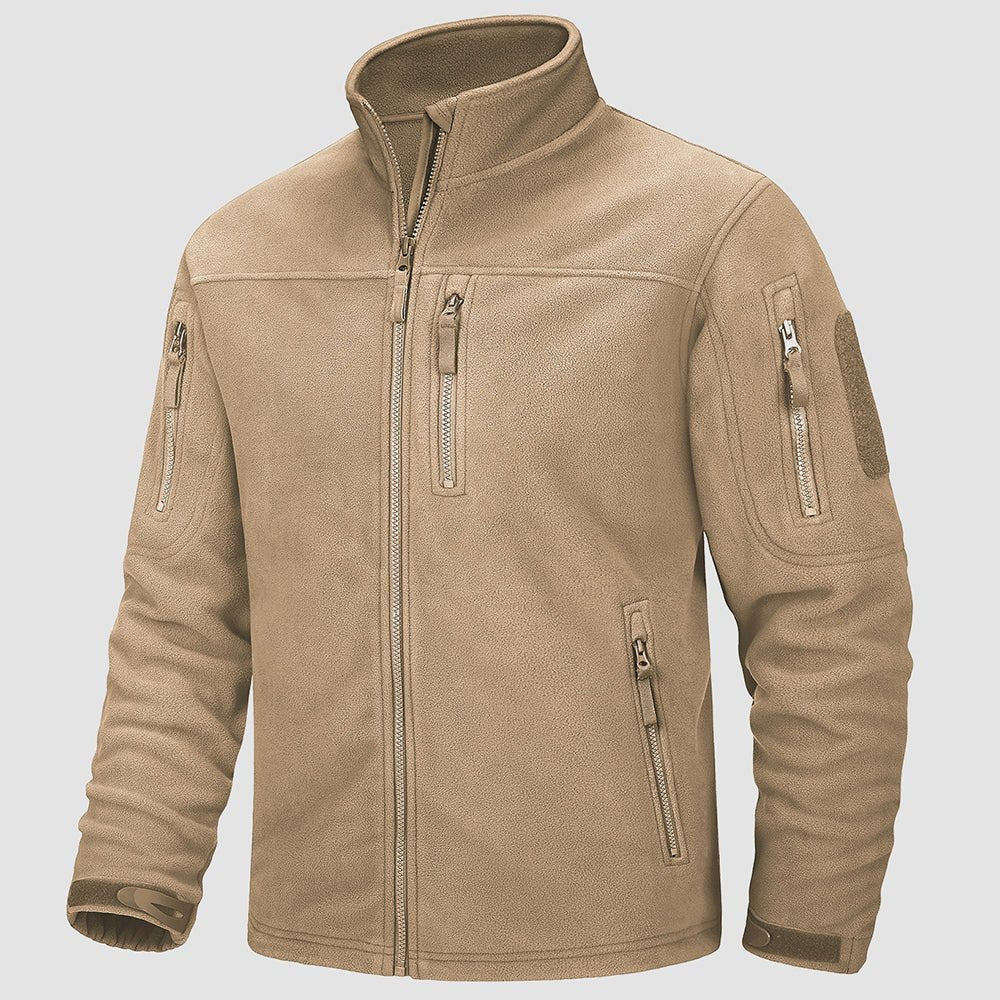 Men's windproof fleece tactical jacket olive military stand collar field coat with warm lining