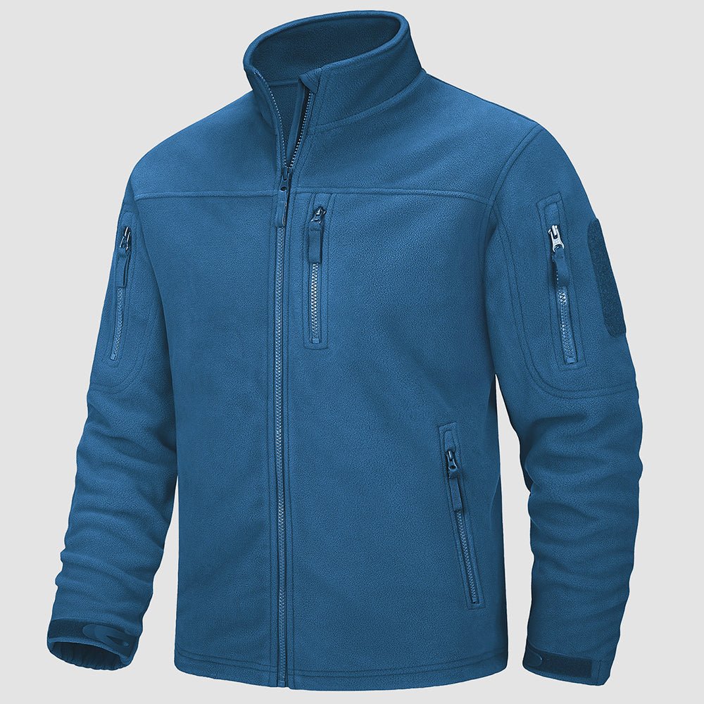 Men's windproof fleece tactical jacket, stand collar military field coat with warm fleece lining