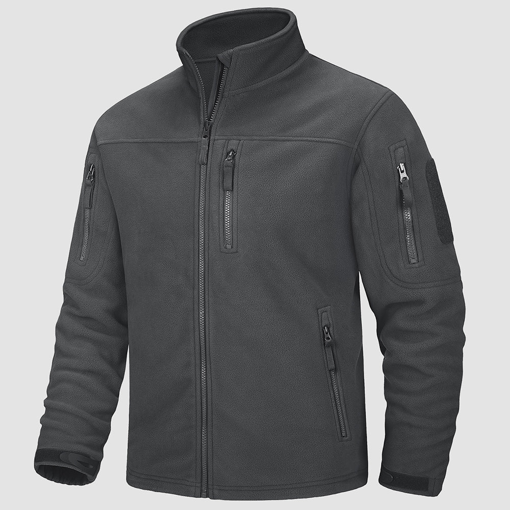 Men's dark tactical fleece jacket windproof stand collar military field coat with warm fleece lining