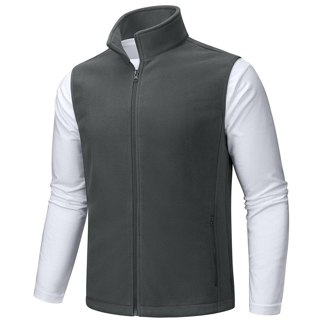 Men's sleeveless fleece vest hiking jacket waterproof windproof with nine pockets for outdoor cold weather