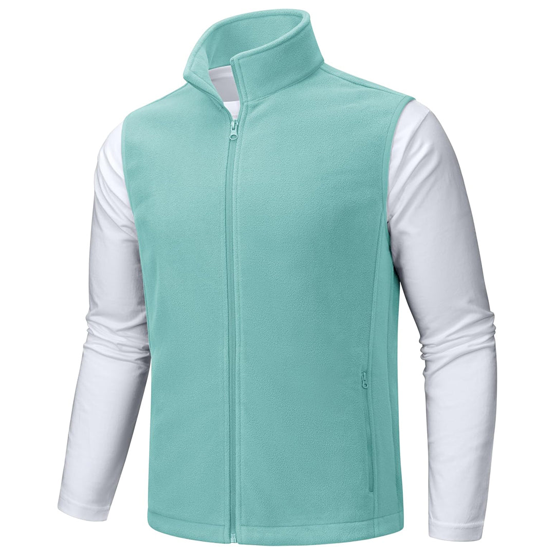 Men's waterproof windproof fleece vest hiking jacket sleeveless with nine pockets for outdoor cold weather