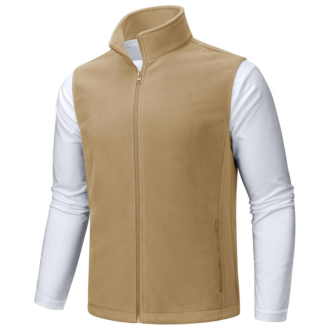 Men's sleeveless fleece hiking vest waterproof windproof jacket with nine pockets for outdoor cold weather
