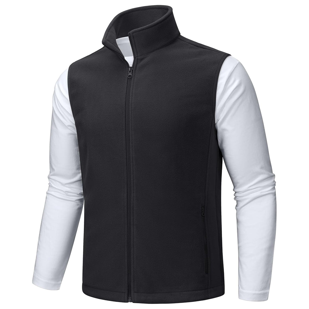 Men's sleeveless fleece vest hiking jacket waterproof windproof with nine pockets for outdoor cold weather