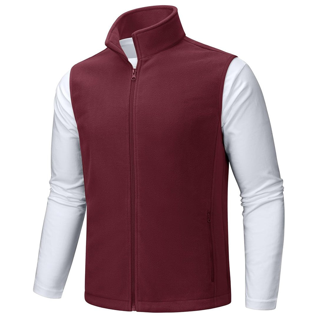 Men's sleeveless fleece hiking vest windproof waterproof jacket with nine pockets for outdoor cold weather