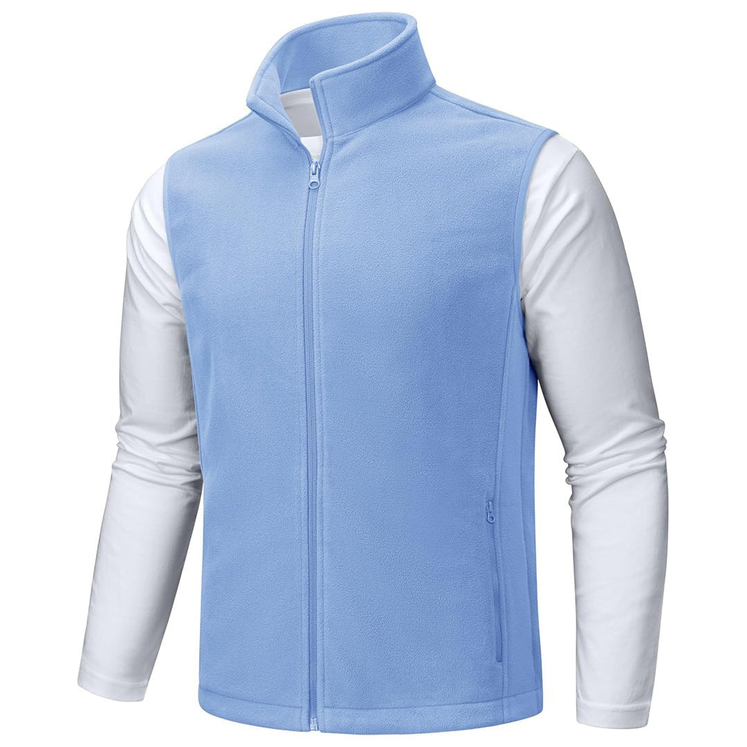 Men's sleeveless fleece hiking vest, waterproof windproof outdoor jacket with nine pockets