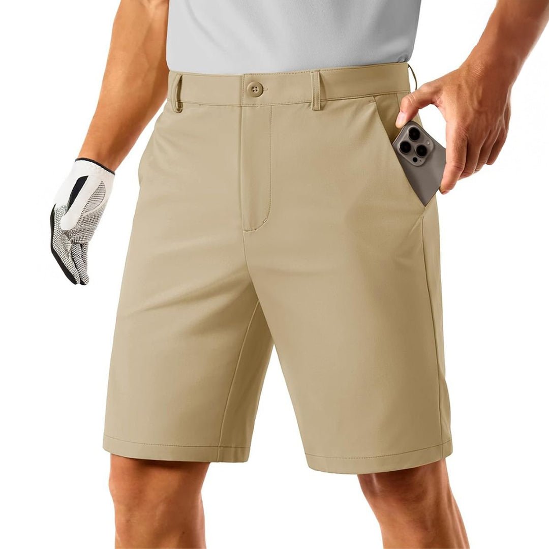 Men's golf shorts khaki flat-front quick-dry stretch fabric 4-pocket lightweight active wear
