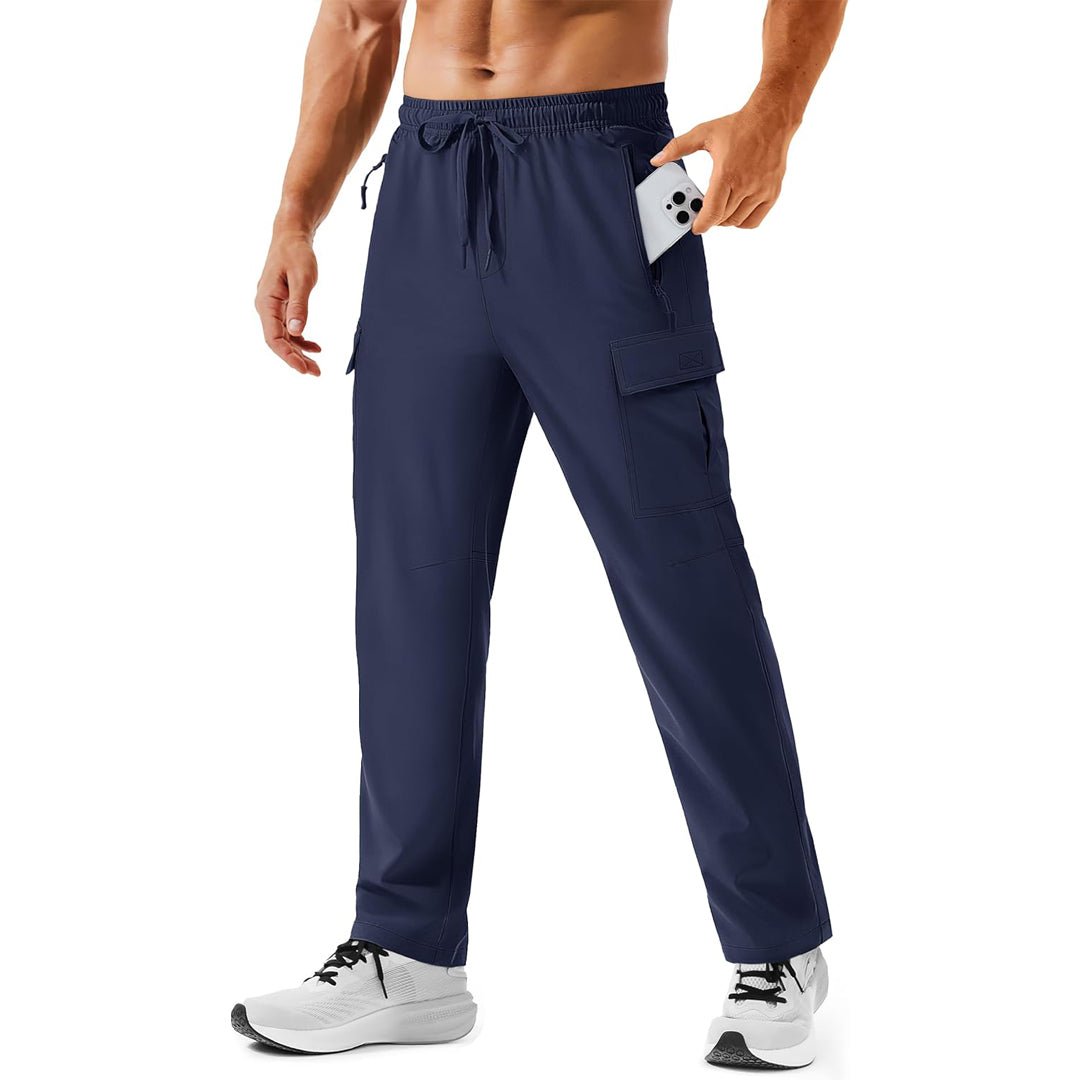 Men's khaki cargo hiking pants quick-dry 4-way stretch with 5 secure zip pockets