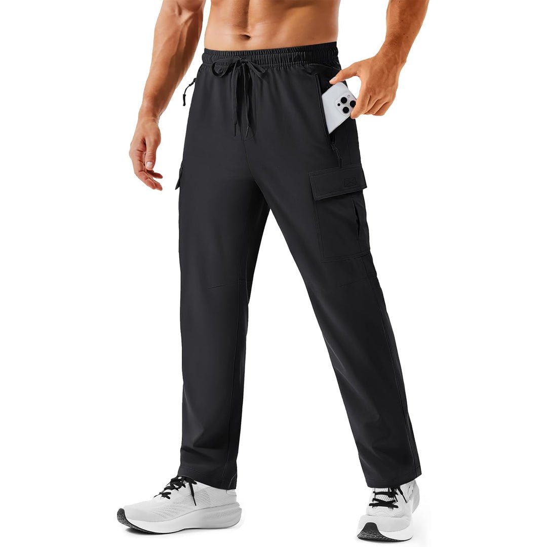Men's gray hiking cargo pants quick-dry 4-way stretch with 5 secure zip pockets outdoor trail