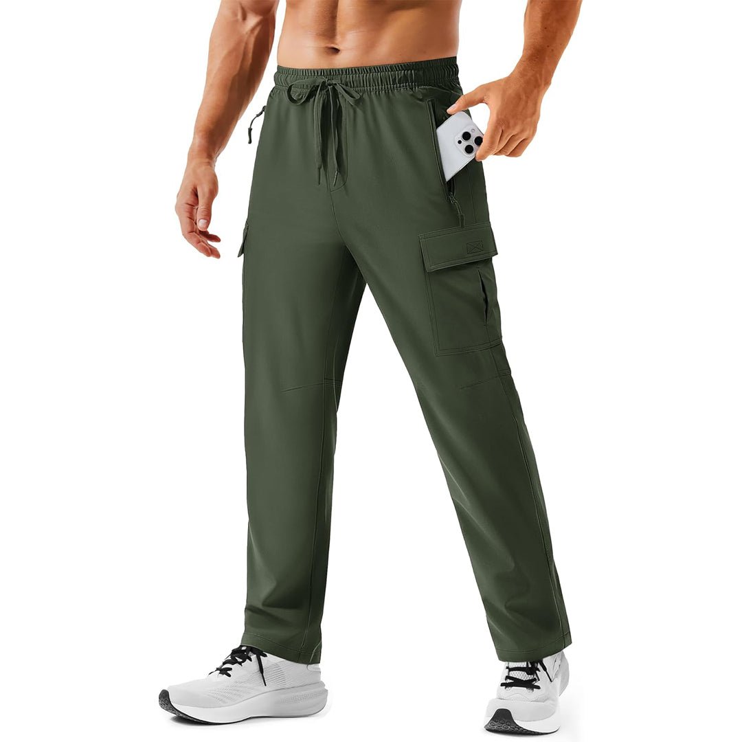 Men's khaki hiking cargo pants quick-dry 4-way stretch with 5 secure zip pockets