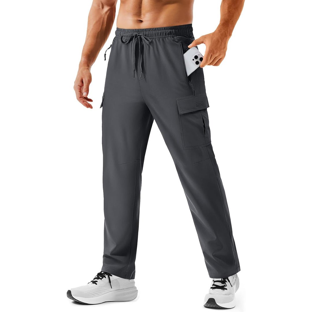 Men's khaki cargo hiking pants quick-dry 4-way stretch with 5 secure zip pockets
