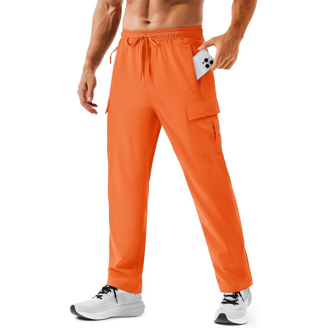 Men's khaki cargo hiking pants quick-dry 4-way stretch with 5 secure zip pockets
