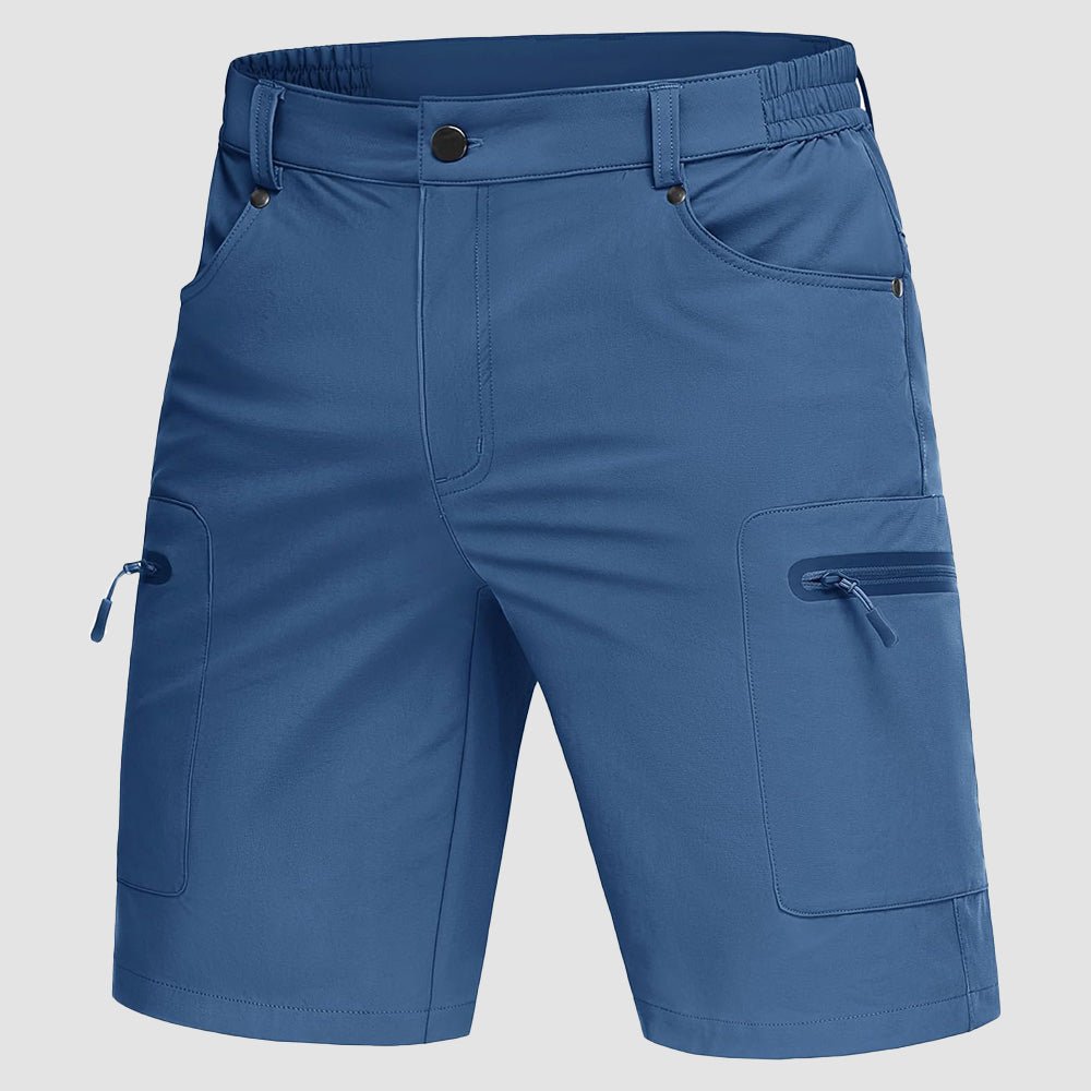 Men's lightweight cargo hiking shorts with zipper pockets, quick-dry nylon blend, outdoor adventure style