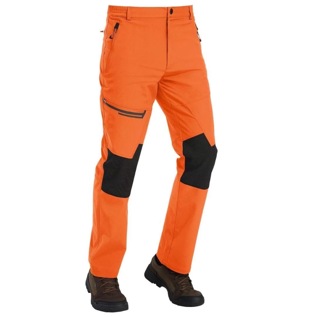 Men's fleece lined windproof ski pants for winter sports with water resistant shell