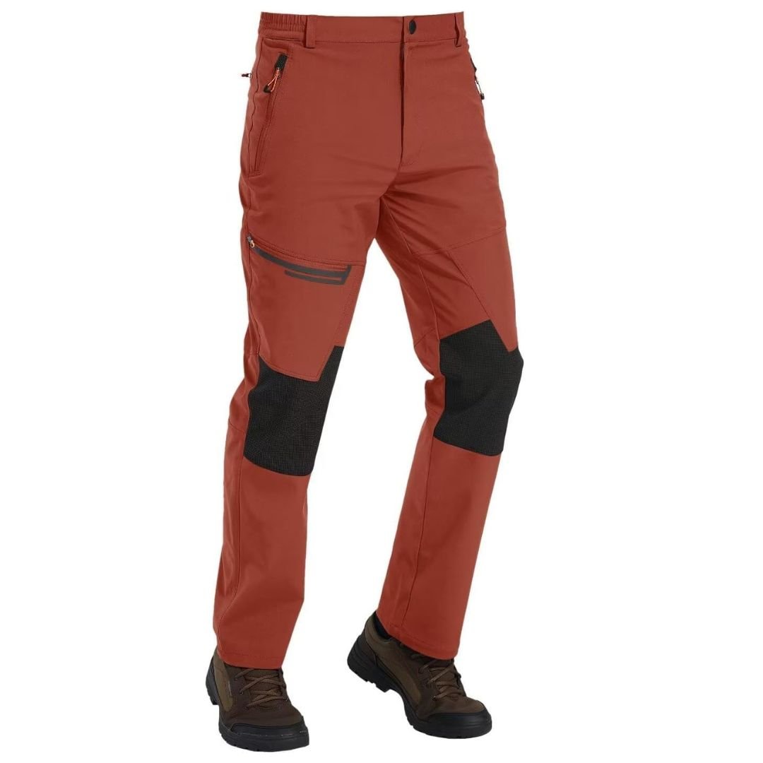 Men's fleece-lined windproof ski pants, water-resistant shell, slim athletic fit for winter sports