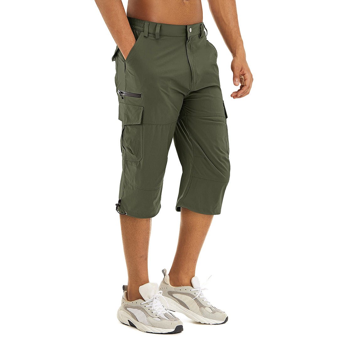 Men's lightweight cargo capri shorts in neutral tone, quick-dry nylon blend with multi-pocket design