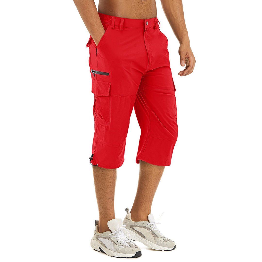 Men's capri cargo shorts khaki lightweight quick-dry water-resistant hiking outdoor wear with zip pockets