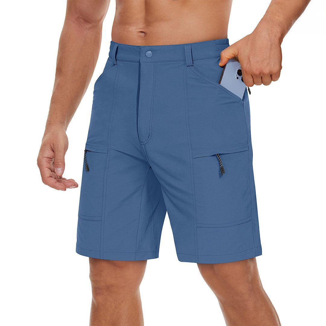 Men's quick-dry cargo hiking shorts lightweight breathable elastic waist outdoor nylon spandex blend