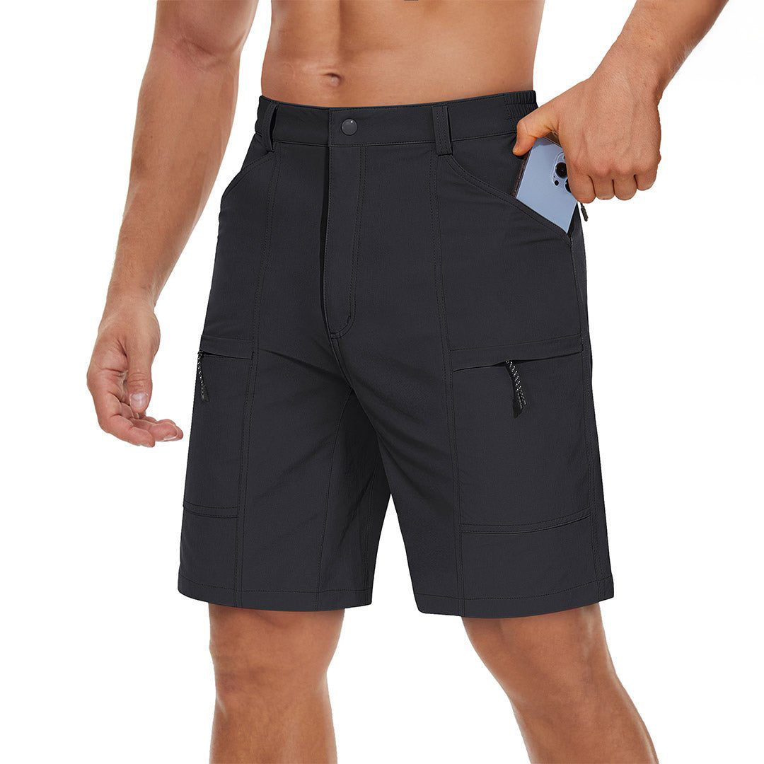 Men's quick-dry cargo hiking shorts lightweight breathable elastic waist multi-pocket outdoor trail shorts