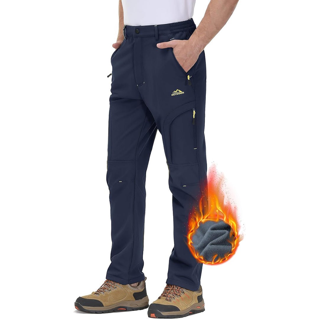 Men's fleece-lined waterproof hiking pants insulated windproof stretch fit for winter outdoor work