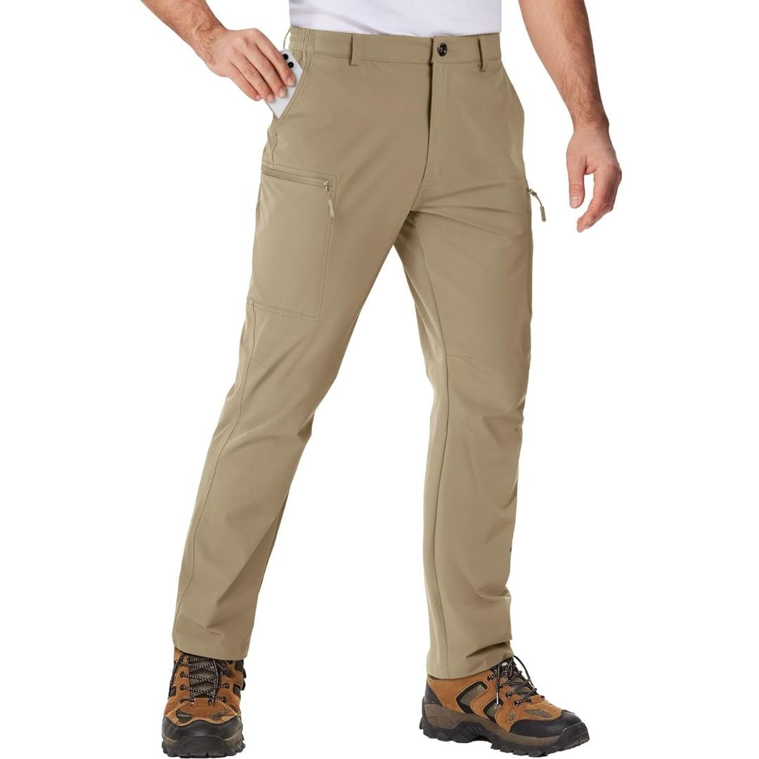 Men's lightweight ripstop hiking pants, water-resistant quick-dry nylon with 6-pocket design for outdoors