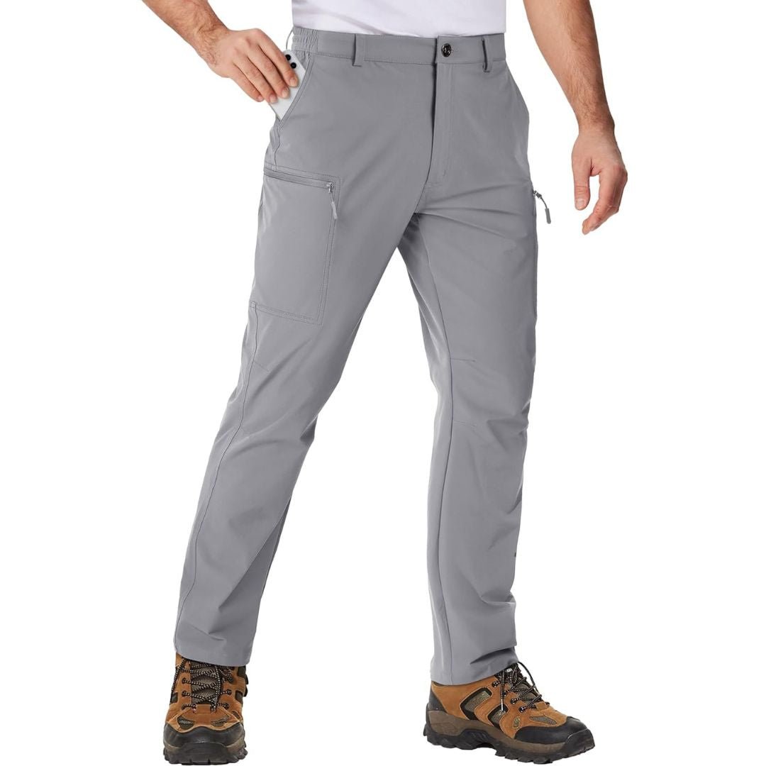 Men's lightweight ripstop hiking pants water resistant quick-dry khaki with 6 utility pockets