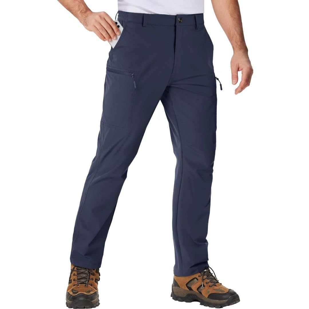 Men's lightweight ripstop hiking pants, water-resistant quick-dry nylon with 6-pocket outdoor design