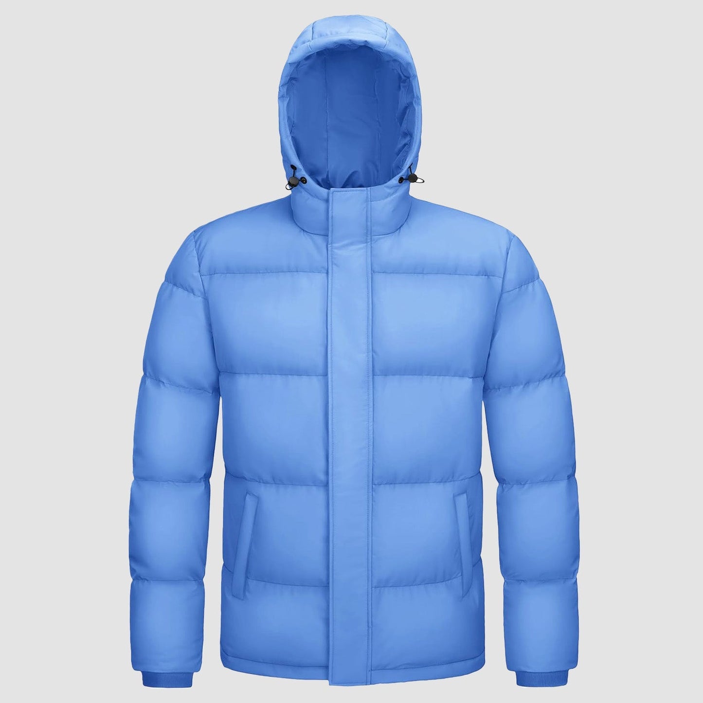 Men's navy hooded duck down puffer jacket water-resistant windproof insulated winter coat