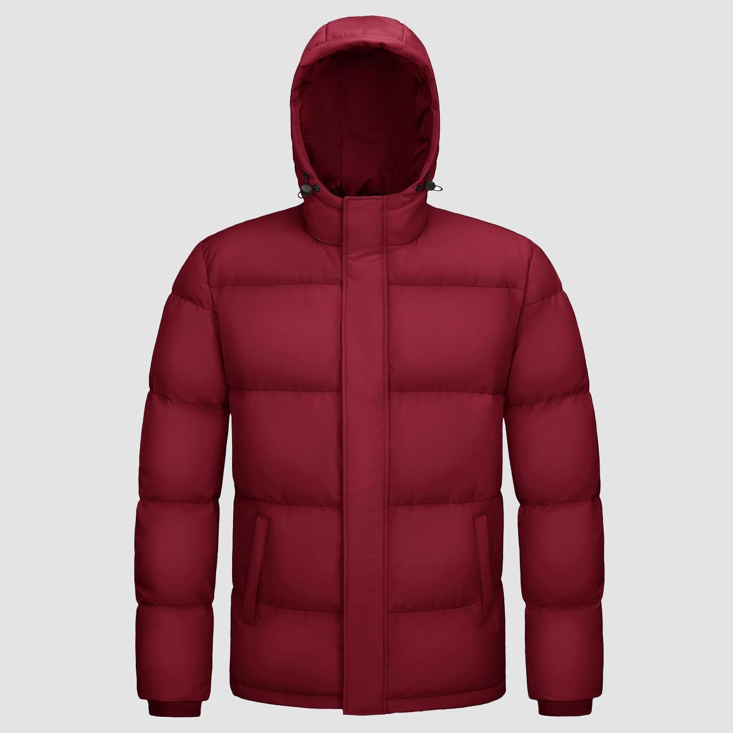 Men's navy hooded duck down puffer jacket, water-resistant windproof insulated winter coat