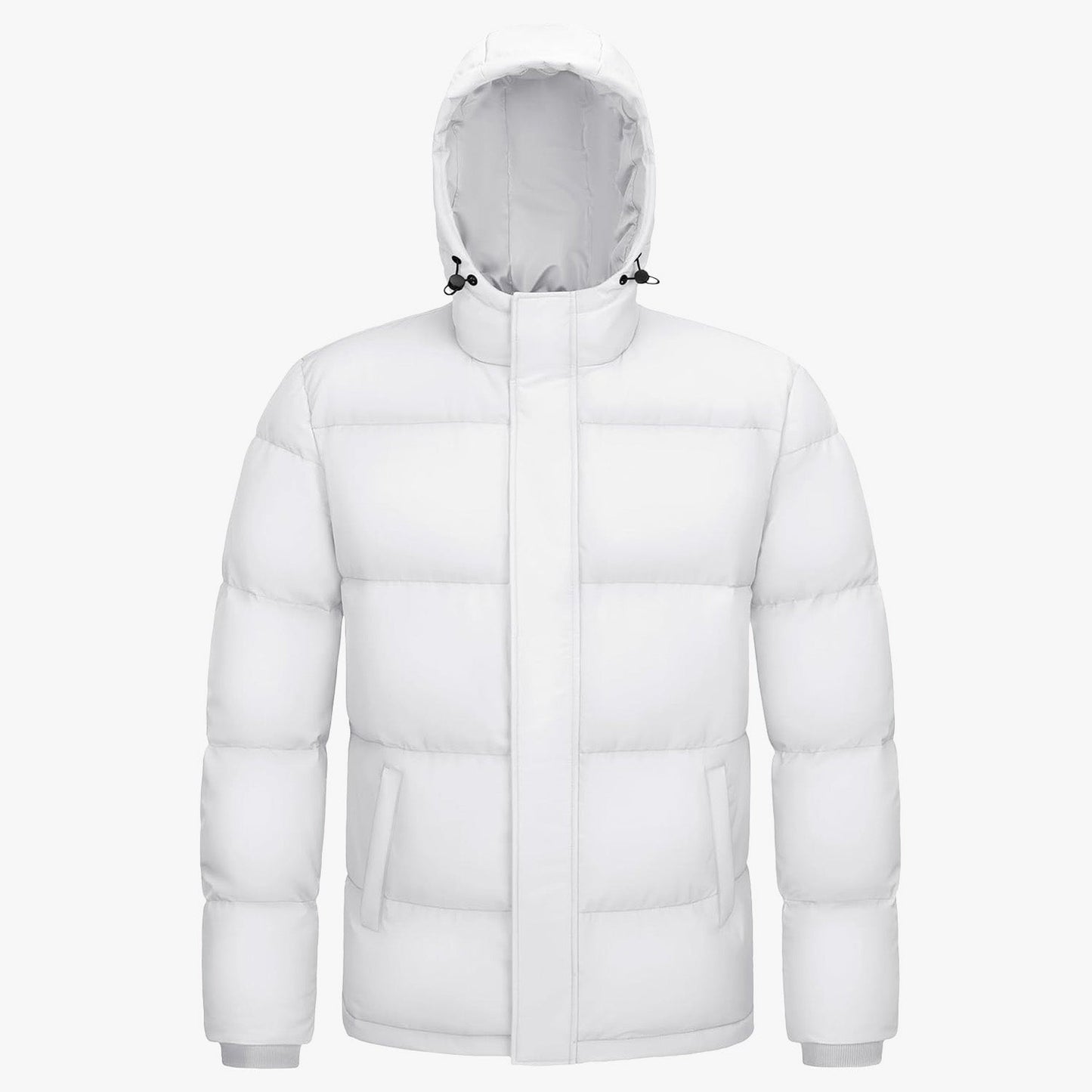 Men's navy hooded duck down puffer jacket, water-resistant windproof insulated winter coat