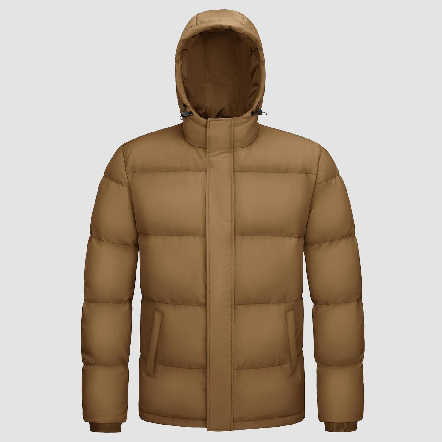 Men's hooded duck down puffer jacket, water-resistant windproof winter coat with quilted insulation