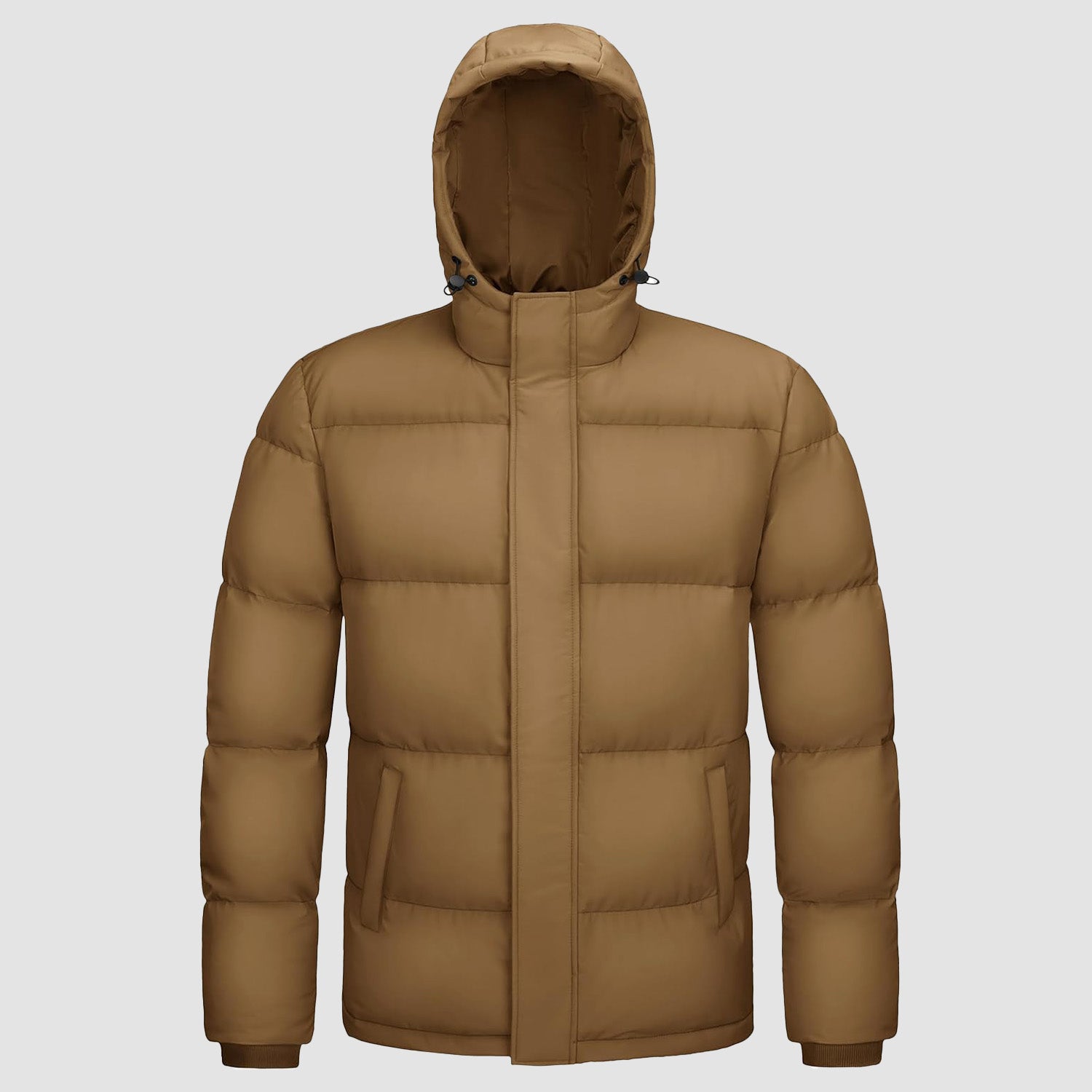 Men's hooded duck down puffer jacket, water-resistant windproof winter coat with quilted insulation