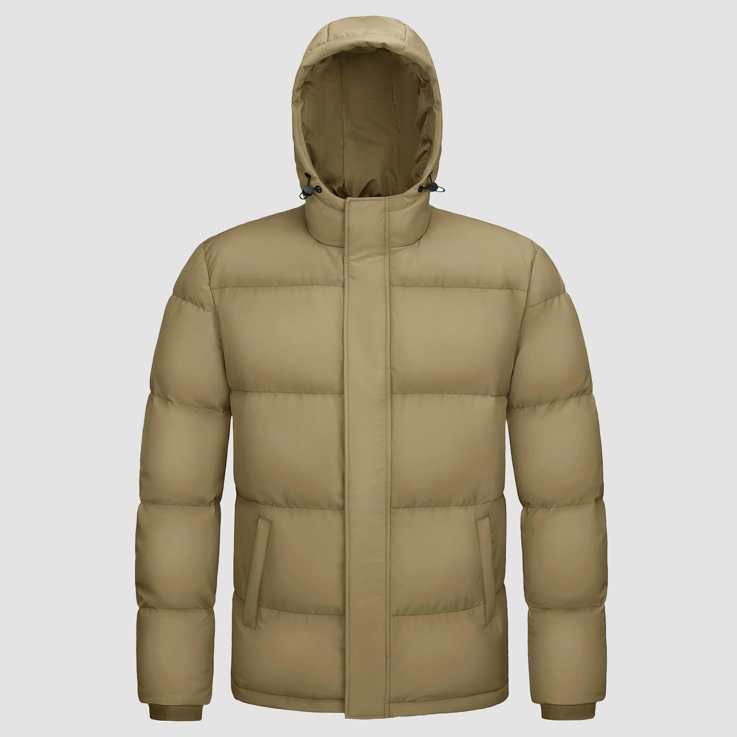 Men's hooded duck down puffer jacket, water-resistant windproof winter coat with quilted insulation