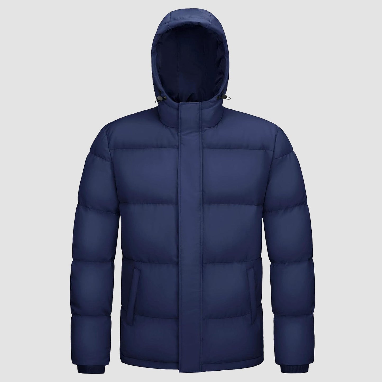 Men's navy hooded duck down puffer jacket water-resistant windproof insulated winter coat