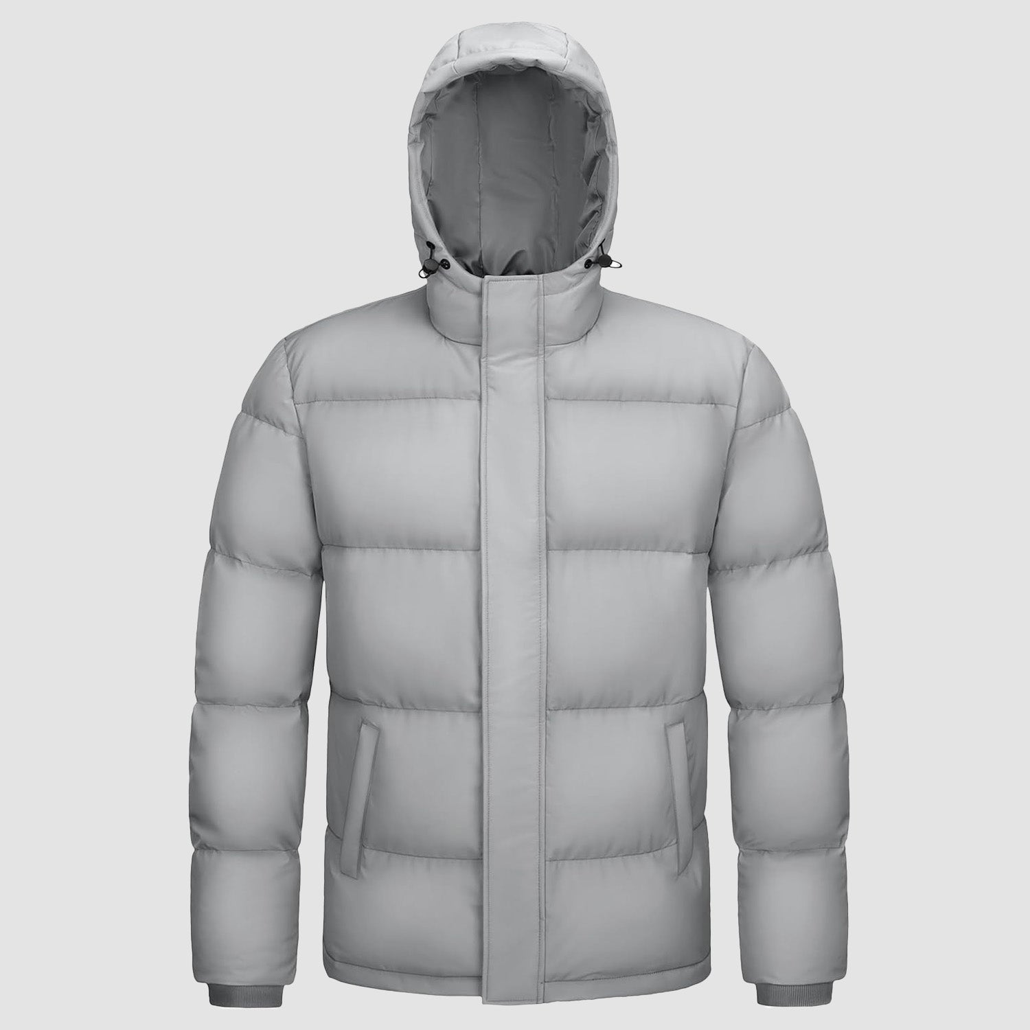 Men's navy hooded duck down puffer jacket, water-resistant windproof insulated winter coat