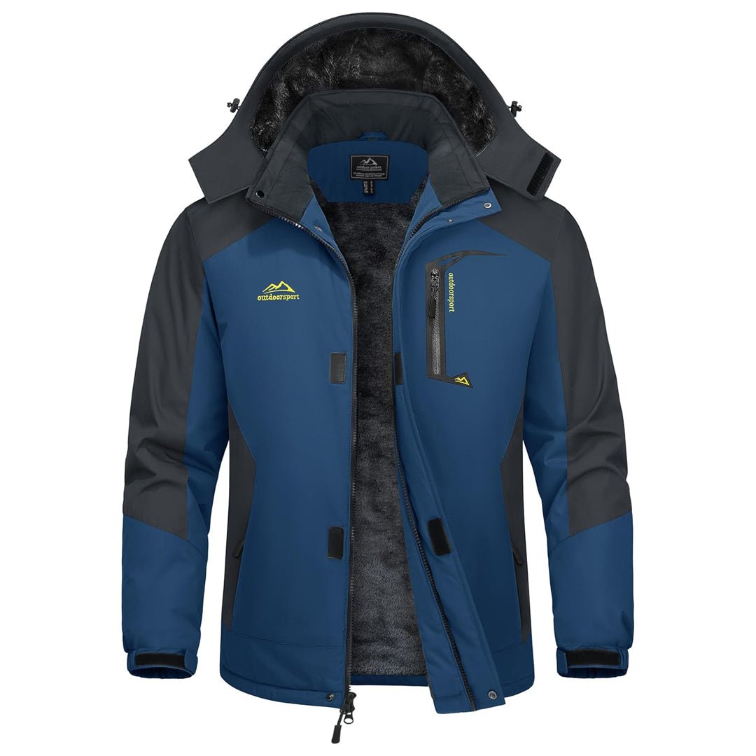 Men's insulated ski parka jacket navy windproof waterproof fleece-lined winter snowboard coat