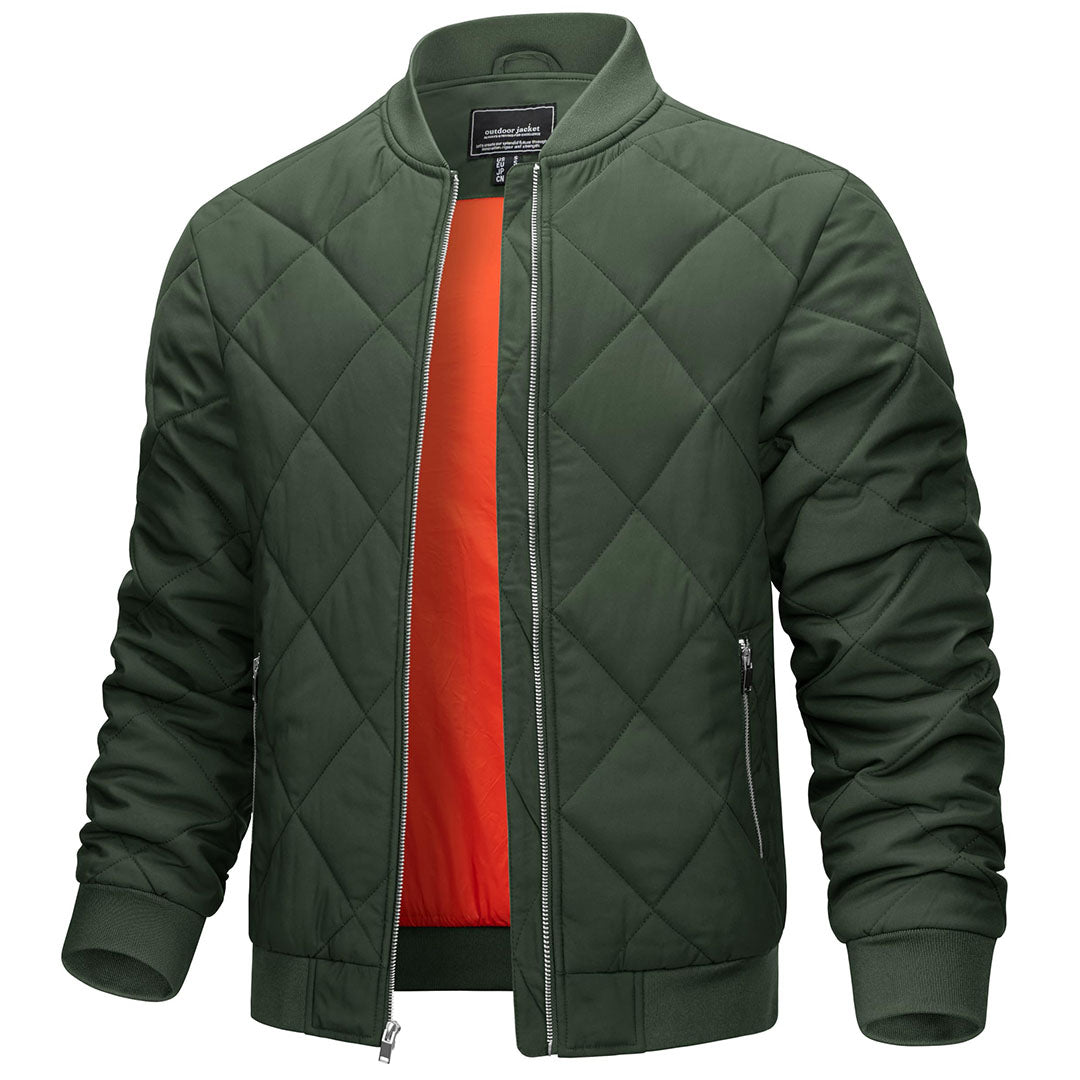 Men's windproof bomber varsity jacket black with rescue orange lining thick warm insulation outdoor