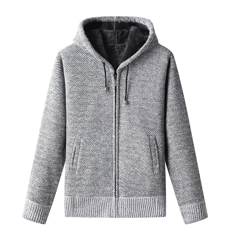 Men's casual full-zip winter hoodie in neutral tone with thick textured finish for cold-weather layering