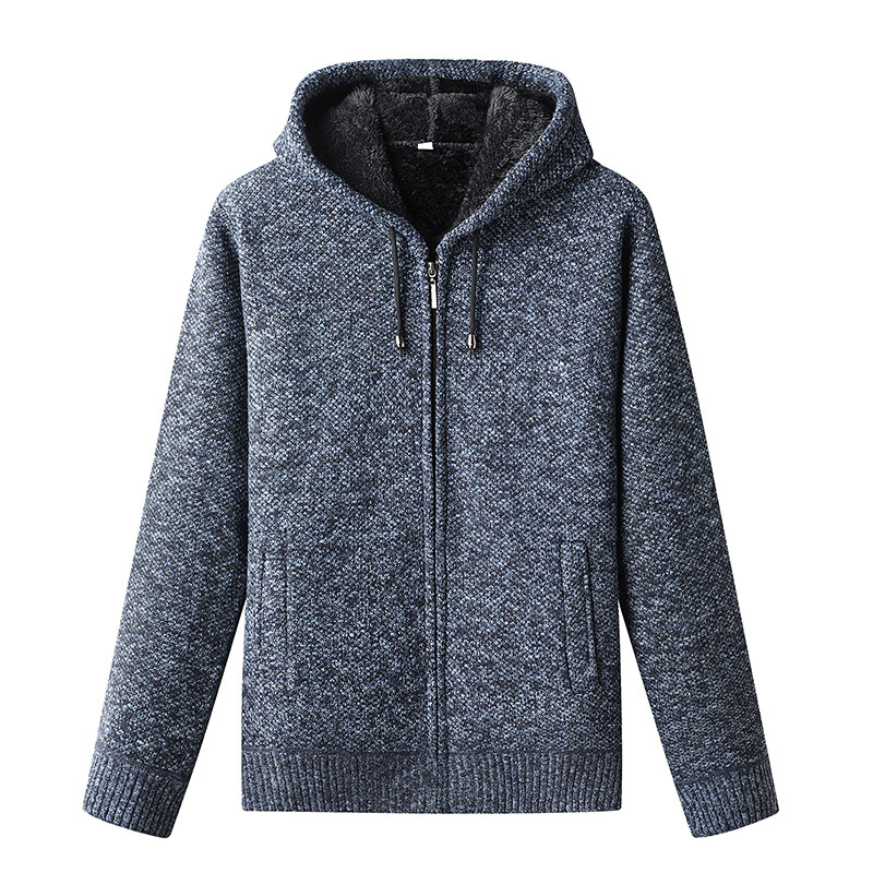 Men's casual full-zip winter hoodie in neutral tones with thick textured finish for cold-weather layering