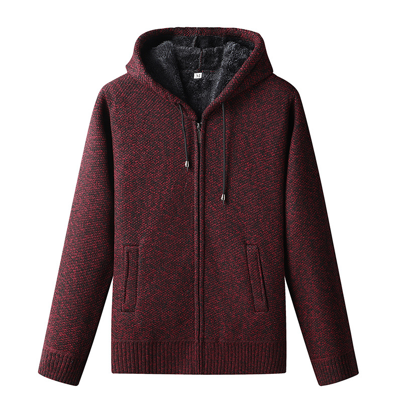 Men's casual full-zip winter hoodie in neutral tone with thick textured finish for cold-weather layering