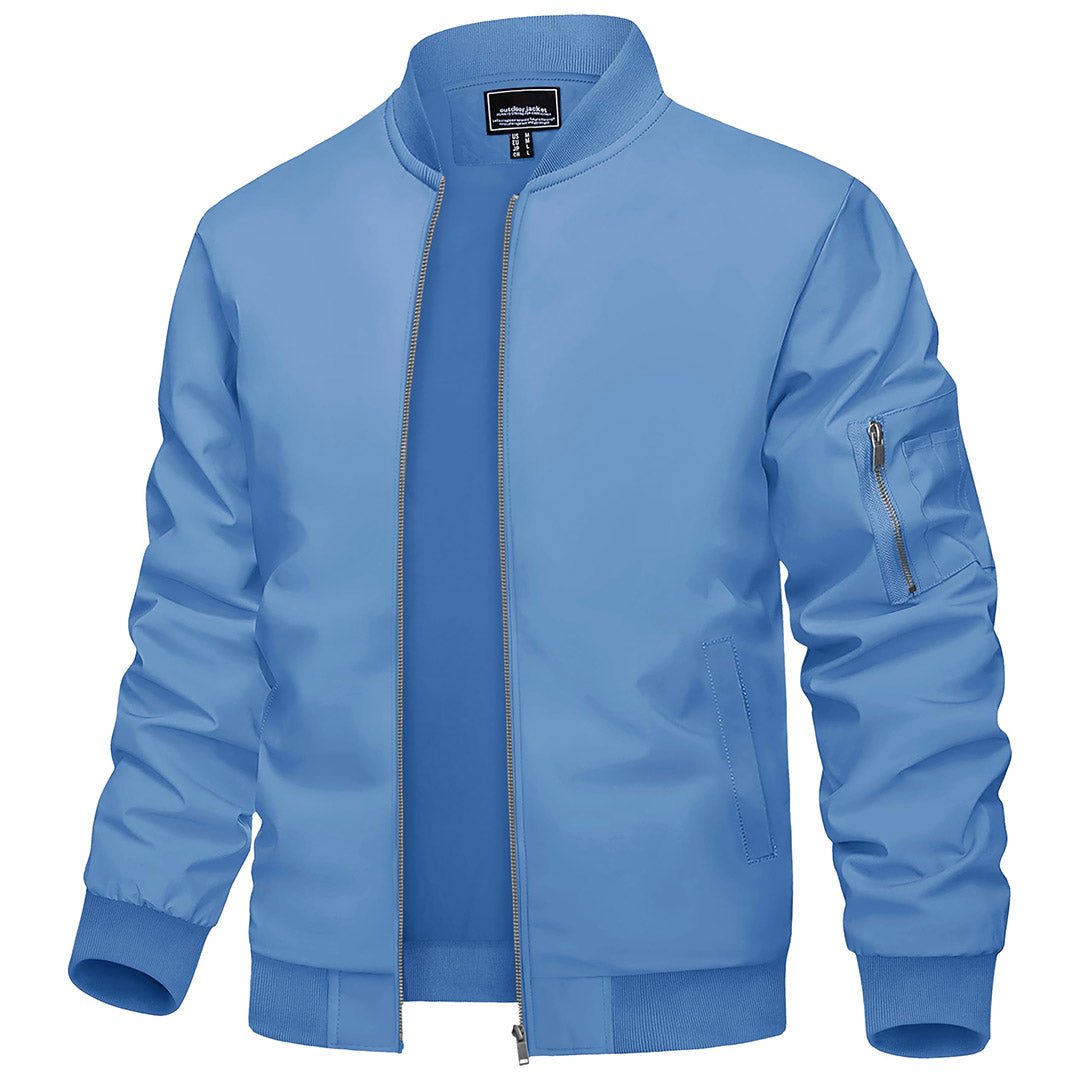 Men's lightweight bomber windbreaker jacket zip-up slim fit breathable wind-resistant outdoor coat