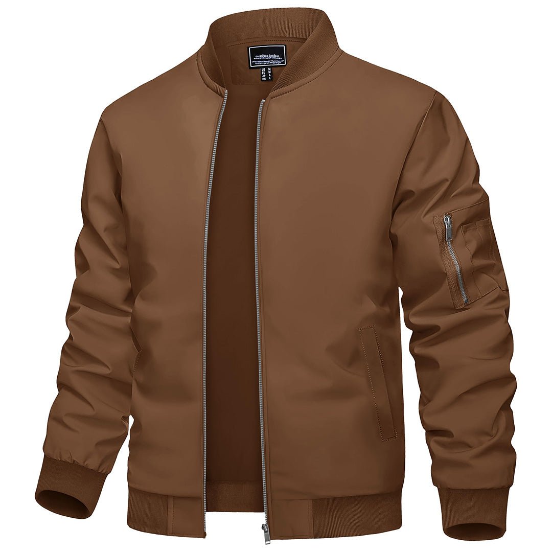 Men's lightweight bomber windbreaker jacket, zip-up polyester coat with nylon lining, wind resistant