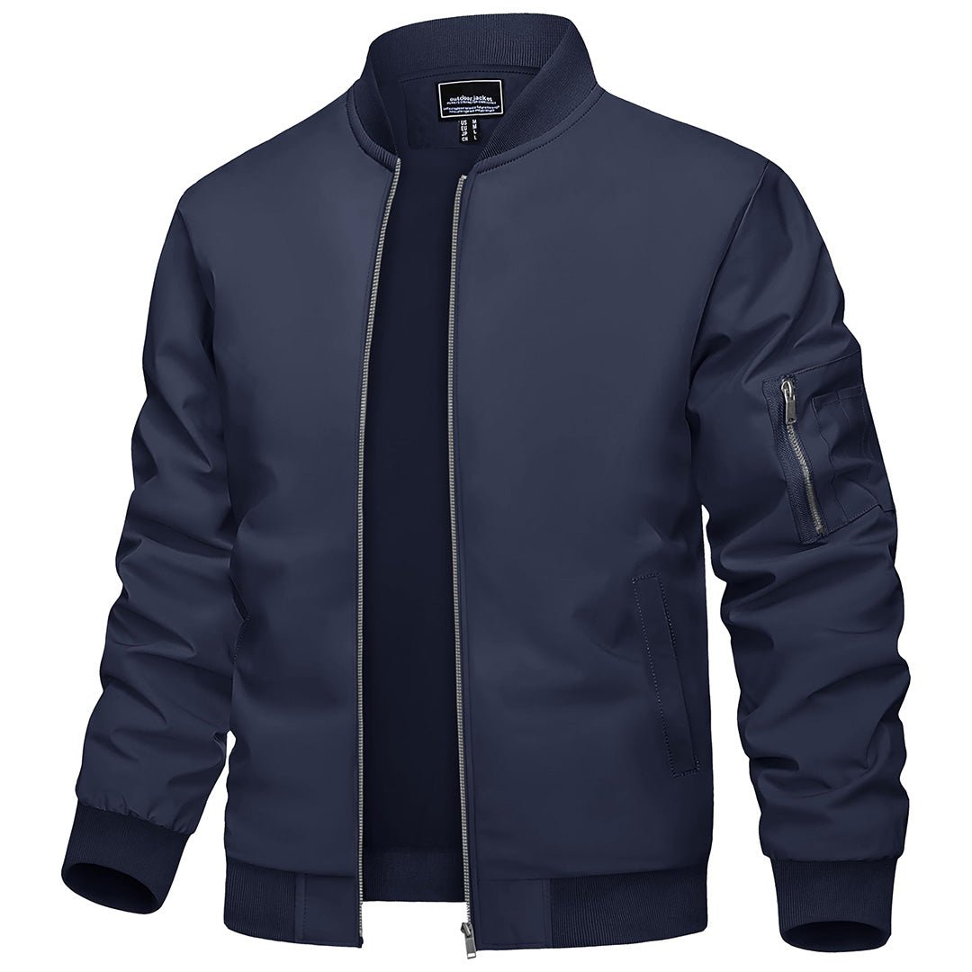 Men's lightweight bomber windbreaker jacket, zip-up polyester coat with nylon lining, wind resistant