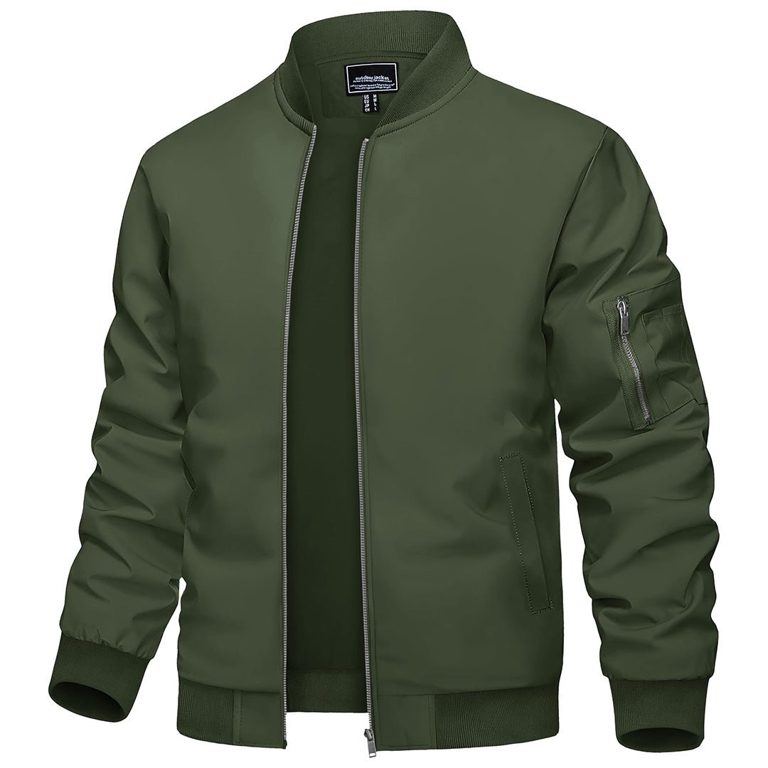 Men's lightweight bomber windbreaker jacket zip-up polyester breathable wind-resistant outdoor coat