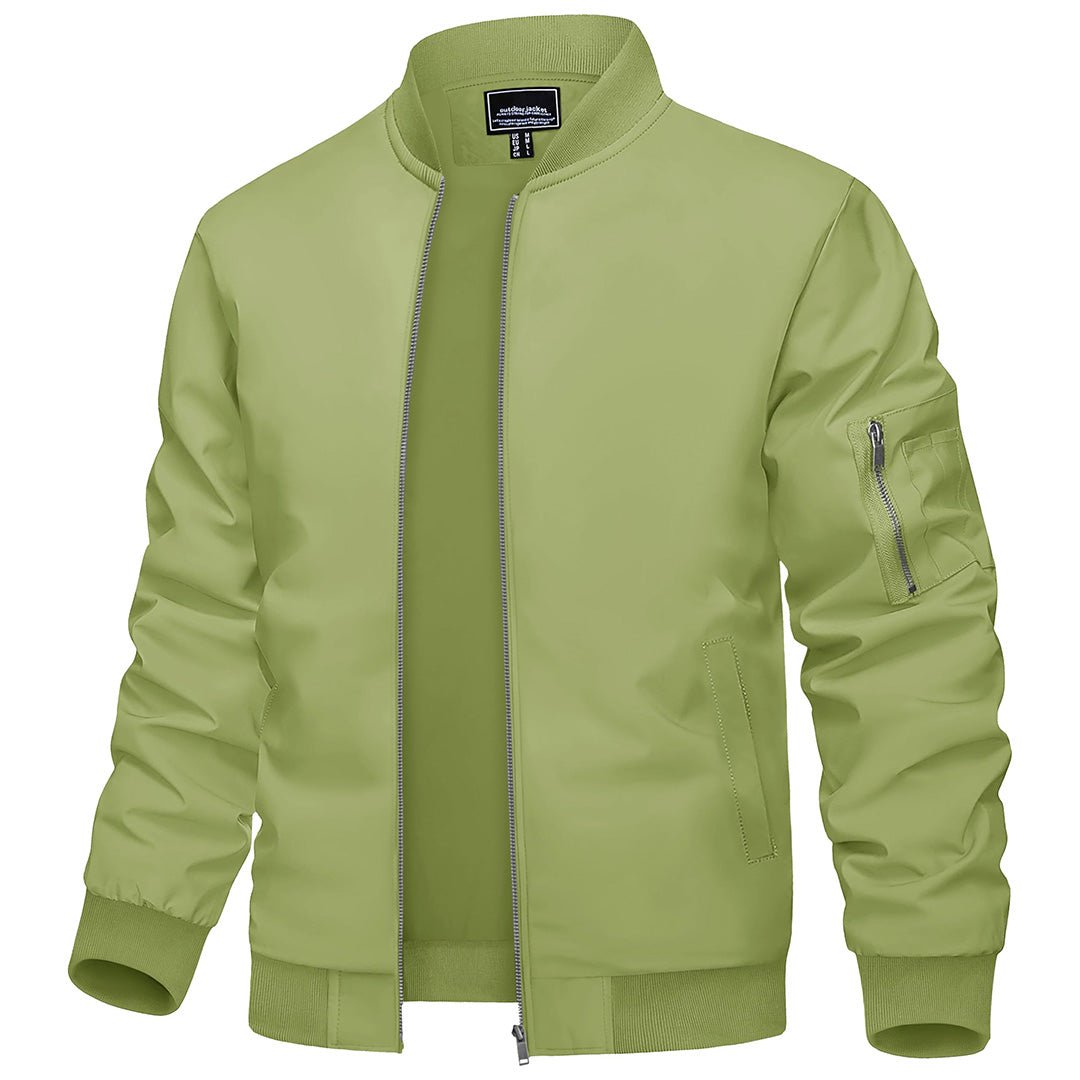 Men's lightweight bomber windbreaker jacket, zip-up polyester coat with nylon lining, wind resistant