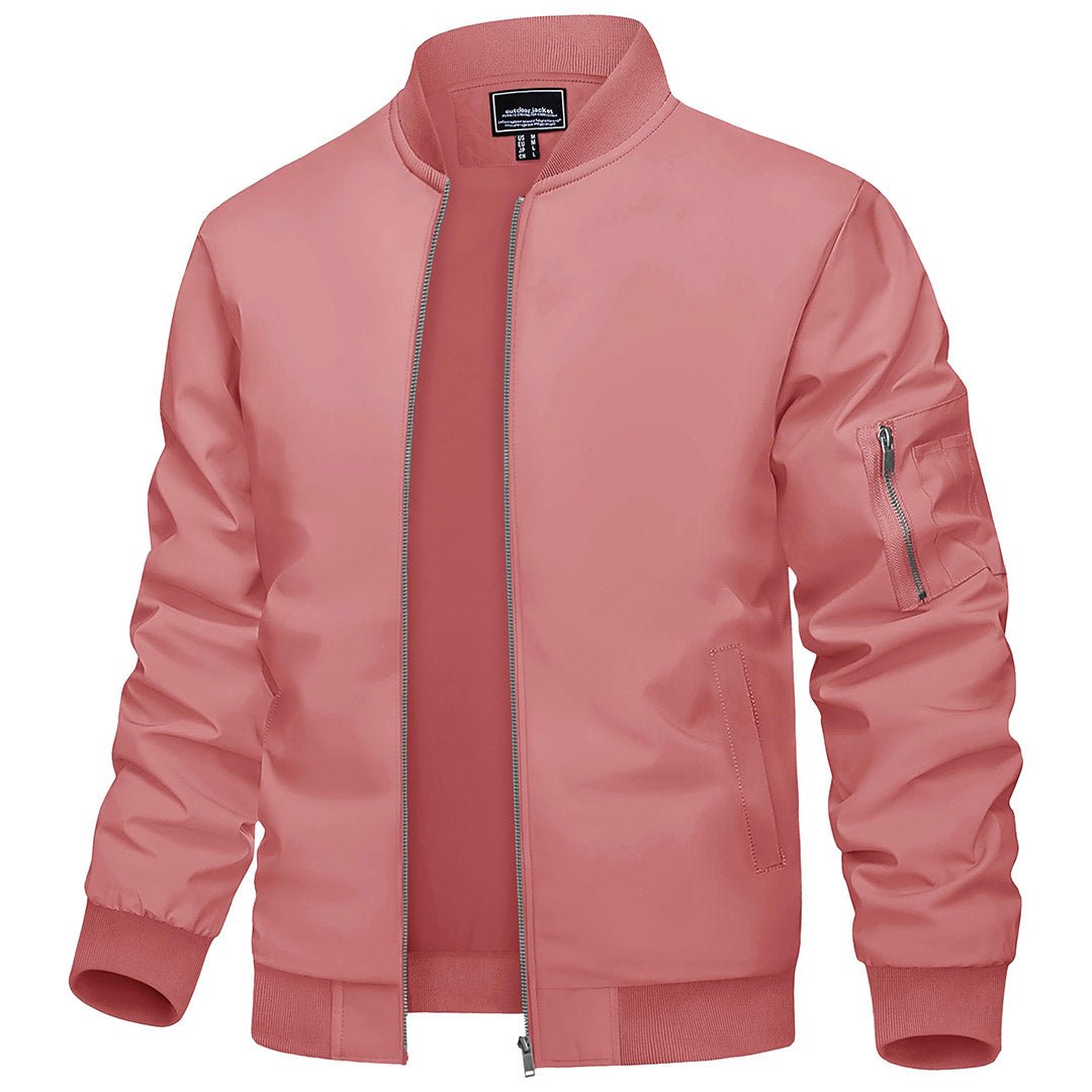 Men's lightweight bomber windbreaker jacket, zip-up polyester coat with nylon lining, wind-resistant