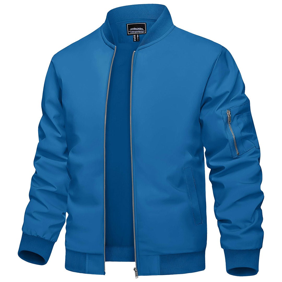 Men's lightweight bomber windbreaker jacket, zip-up polyester outdoor coat with nylon lining