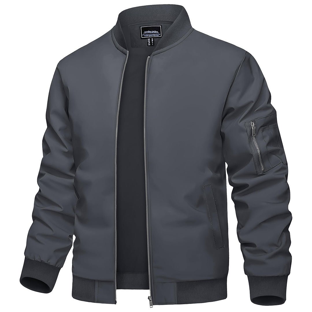 Men's lightweight bomber windbreaker jacket, zip-up polyester outdoor coat with nylon lining
