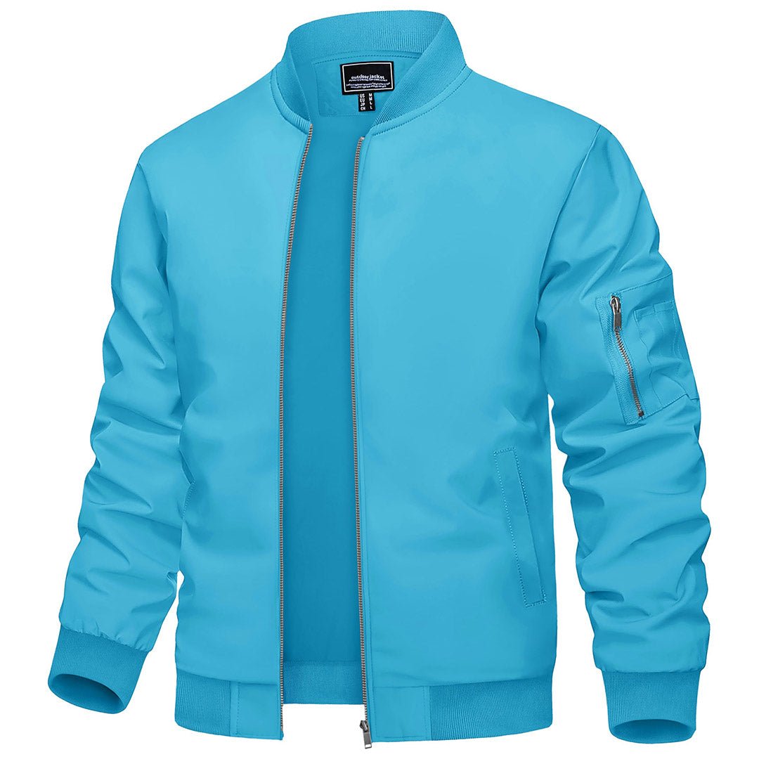 Men's lightweight bomber windbreaker jacket, zip-up polyester coat with nylon lining for outdoor wear